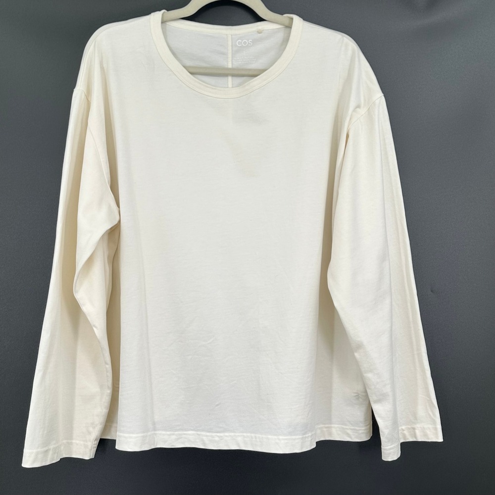 COS Long Sleeve Cotton T-Shirt Cream Off-White Relaxed Fit Womens Large